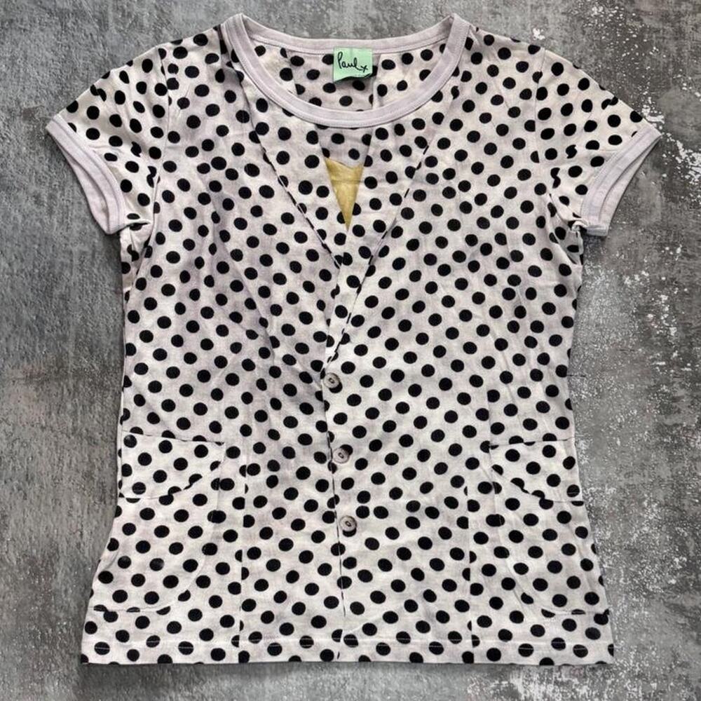 Y2K Paul Smith White & Black Tromp Loeil Polka Dot Printed Tie T Shirt!